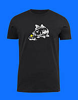 Хлопковая футболка с принтом для рыбака черная, футболка