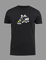 Хлопковая футболка с принтом для рыбака черная, футболка с принтом