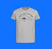Хлопковая  футболка серая с принтом для рыбака, футболка прямого кроя