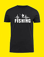 Хлопковая футболка прямого кроя черная с принтом для рыбака, футболка