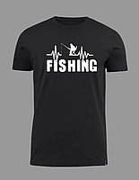 Бавовняна футболка чорна з принтом для рибака