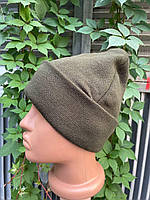 Шапка в'язана утеплена олива / Зимова шапка для військових колір олива