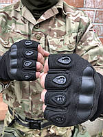 Тактичні рукавиці чорні / Тактичні рукавиці без пальців / Рукавиці військові для ЗСУ