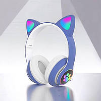 Дитячі стерео навушники CAT STN-28 сині, Бездротові навушники дитячі, Дитячі KN-728 навушники котик