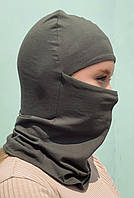 Тактический бафф-балаклава на лето из трикотажа кулир 100% хлопок, тонкая маска на голову и лицо олива pkd