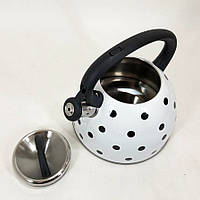 Чайник с свистком для газовой плиты Unique UN-5301 2,5л горошек. BP-528 Цвет: белый pkd