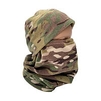 Комплект флисова шапка з бафом мультикам / Флісова шапка+шарф-труба для військових кольору мультикам