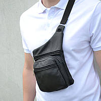 Чоловіча сумка з натуральної шкіри, тактична сумка - месенджер чорна, тактична сумка FM-361 на груди