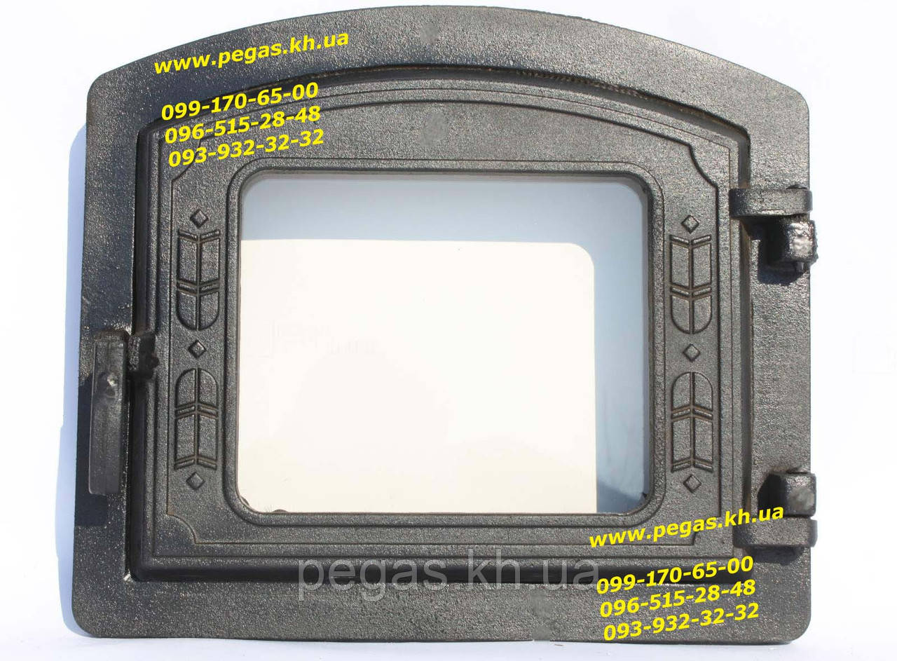 Дверцята чавунна з жароміцним склом 375х330 для тандир, барбекю, печі, фото 1