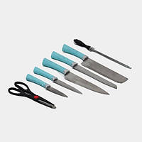 Набор ножей Rainberg RB-8806 на 8 предметов с ножницами и подставкой, из нержавеющей стали. XE-565 Цвет: tis