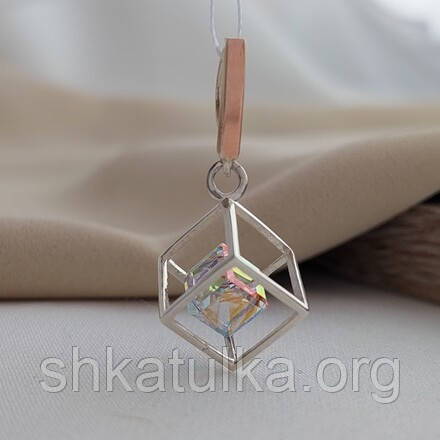 Підвіска срібна куб із золотою напайкою та кристалом