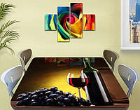 Виниловая наклейка на стол Виноград и Красное вино ламинированная пленка для кухни, коричневый 60 х 100 см