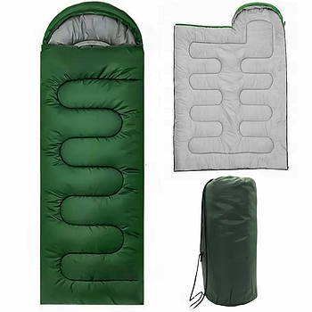 Спальний мішок до 0°C, 210х75 см, з капюшоном, Зелений / Демісезонний спальник / Спальний мішок ковдра