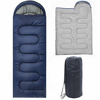 Спальний мішок до 0°C, 210х75 см, з капюшоном, Синій / Демісезонний спальник / Спальний мішок ковдра