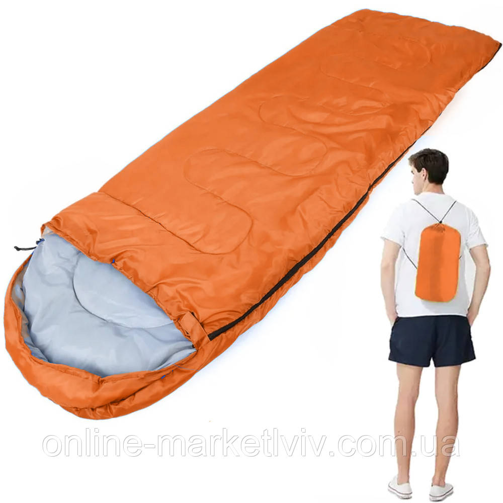 Спальний мішок до 0°C, 210х75 см, з капюшоном, Помаранчевий / Демісезонний спальник / Спальний мішок ковдра, фото 1