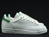 Кросівки жіночі білі stan smith Adidas із зеленими вставками, фото 2