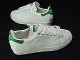 Кросівки жіночі білі stan smith Adidas із зеленими вставками, фото 4