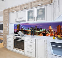 Панель кухонная, заменитель стекла с мостом бруклинским ночью, с двухсторонним скотчем 62 х 205 см, 1,2 мм