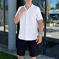 Костюм мужской льняной летний Рубашка + Шорты повседневный комплект Marsel черно-белый