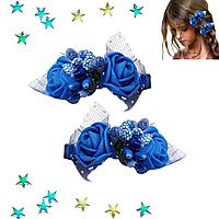 Набір 2 шт Заколка для волосся синя Троянда Hand Made 5 см
