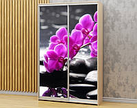 Наклейка на шкаф-купе 220 х 60 см на 2 двери орхидеи и спа-камни (БП_а_fl13388)