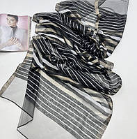 Натуральный шифоновый шарф на лето. Турецкий легкий шарф на голову в храм Черно - Золотистый