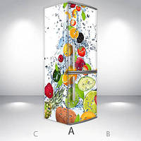 Виниловая наклейка на холодильник, фрукты в брызгах, 200х65 см - Лицевая (А) + Левая (С), с ламинацией