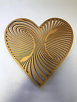 Панно 3D декоративное с объемом 15 мм для стен, Сердце 40 х 40 см золото
