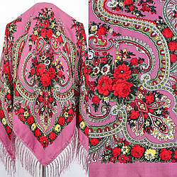 Хустка в народному стилі "Квіти Полісся" Рожева 616010