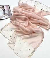 Легкий летний шифоновый шарф с жемчужинами. Турецкий натуральный шарф на голову в церковь Розово - Персиковый