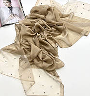 Легкий летний шифоновый шарф с жемчужинами. Турецкий натуральный шарф на голову в церковь Золотистый