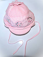 Панама-кепка для дівчинки на зав'язках, рожева, з аплікаціями і стразами, Jamiks, 42см