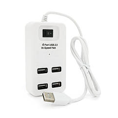 DR Хаб USB 2.0 4 порти, White, 480Mbts живлення від USB, з вимикачем, Blister Q100