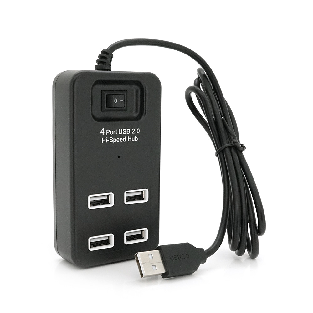 DR Хаб USB 2.0 4 порти, Black, 480Mbts живлення від USB, з вимикачем, Blister Q100, фото 1