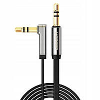 Аудіо кабель UGREEN AV119 3.5mm Male to 3.5mm Male Straight to angle flat Cable 1m (Black)(UGR-10597) pkd