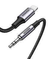 Кабель UGREEN US315 Lightning to 3.5mm Aux Cable Aluminum Shell with Braided 1m (Black)(UGR-70509) pkd