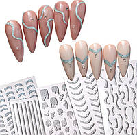 Гнучкі блискучі наклейки-стрічки для дизайну нігтів та французького манікюру на липкій основі