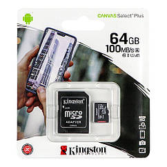 DR-карта Пам'яті Kingston Canvas Select Plus microSDXC (UHS-1) 64 gb 10 Class &amp; Adapter Колір Чорний