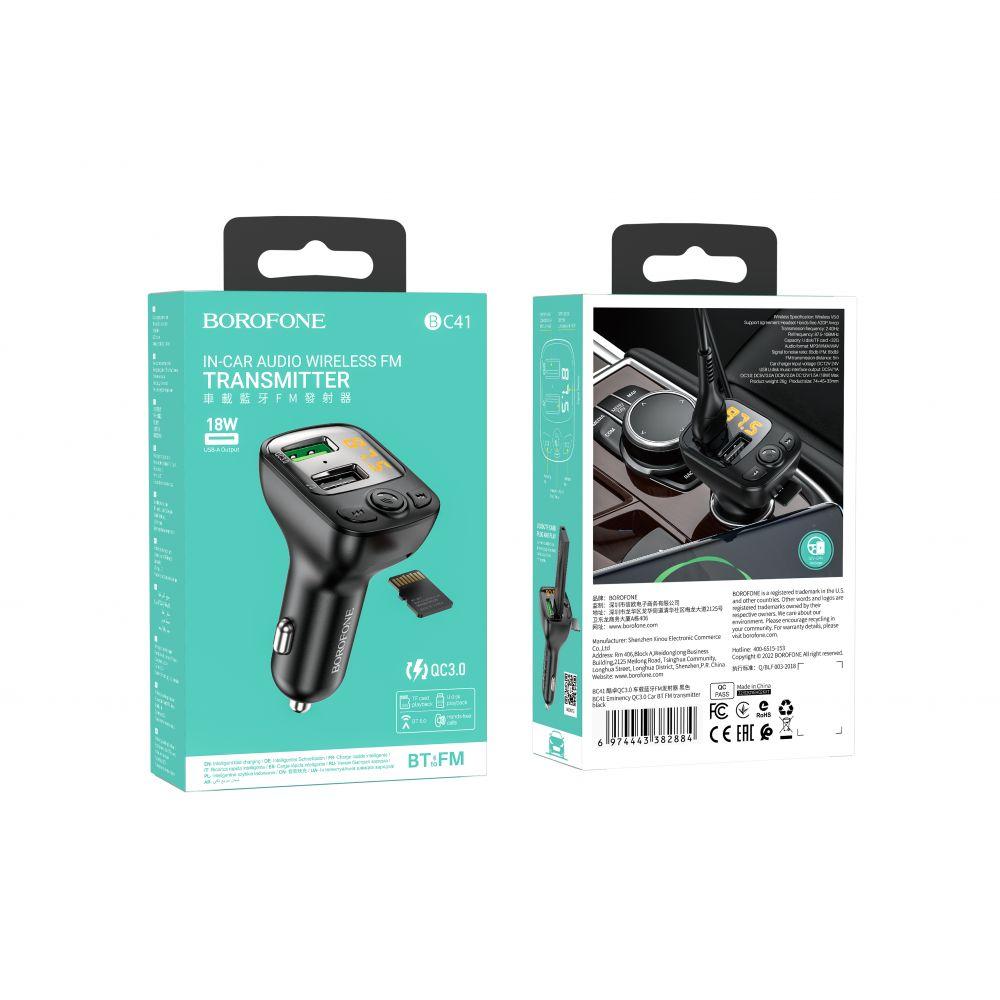 DR Модулятор Borofone BC41 Eminency QC3.0 Car BT FM transmitter Колір Чорний