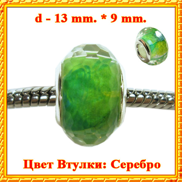 Намистина Шарм Граненная Листя Колір Втулок: Срібло, Розм: d-13мм., шир. 9мм., Отвр. 5 мм Намистина в стилі Пандора