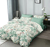 Постельное белье Полуторное Зеленый принт, Комплект постельного белья, Полуторный комплект COSMI