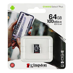 DR Карта Пам'яті Kingston Canvas Select Plus microSDXC (UHS-1) 64 gb 10 Class Колір Чорний