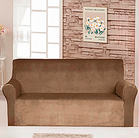 Чехол велюровый на диван Коричневый, покрывало для мебели съемные, чехол на мебли COSMI