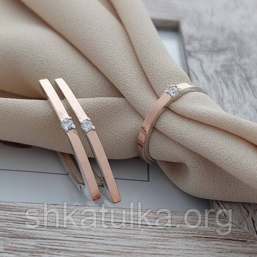 Комплект срібний із золотими напайками та білими цирконами