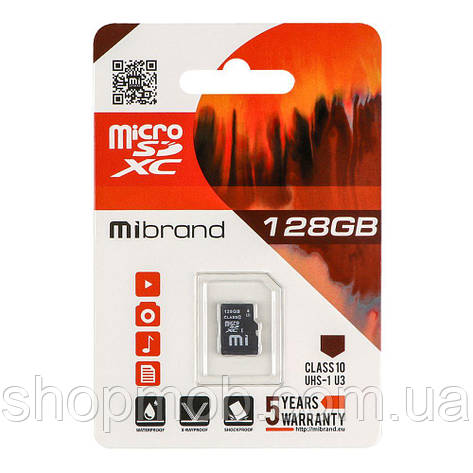 SM  SM Карта Памяти Mibrand MicroSDXC 128gb UHS-1 U3 10 Class Цвет Черный, фото 2