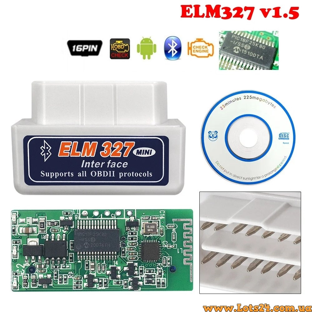 Автосканер elm327 версія v1.5 діагностичний сканер адаптер для авто автосканер obd2 elm327 v1.5 bluetooth