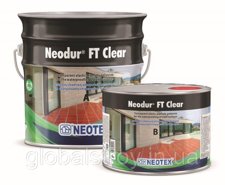 Гідроізоляція по кахлю прозора аліфатична полісечовина Neotex Neodur ft clear (А+ В) 8 кг, фото 1