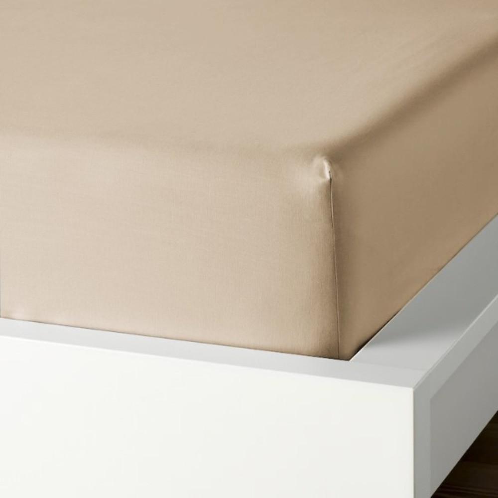 Двоспальне простирадло на гумці 160х200 сатин (9129) Однотонне натяжне простирадло світло бежеве, фото 1