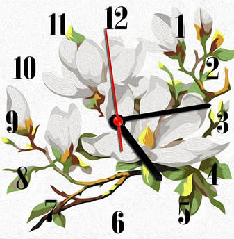Картина за номерами годинник Білі магнолії ArtStory (ASG031) 30х30см