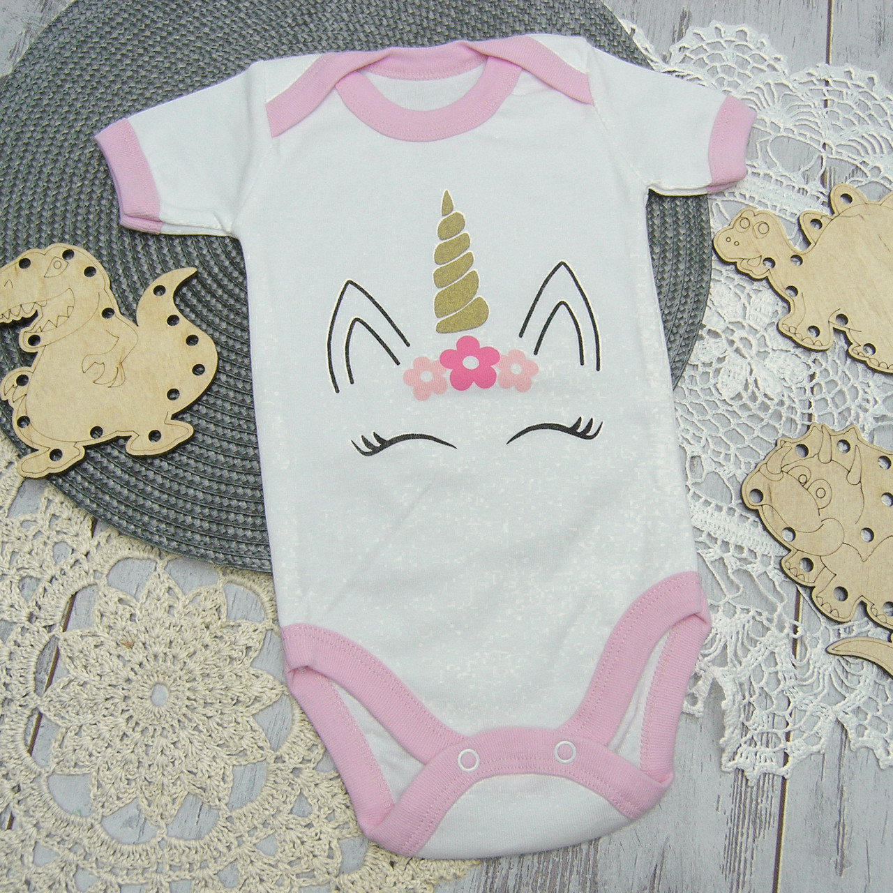 ГУРТОМ від 1 шт тільки для замовлень від 1000 грн бодік з короткими рукавами для новонародженої дівчинки 5974 РЗВ, фото 1